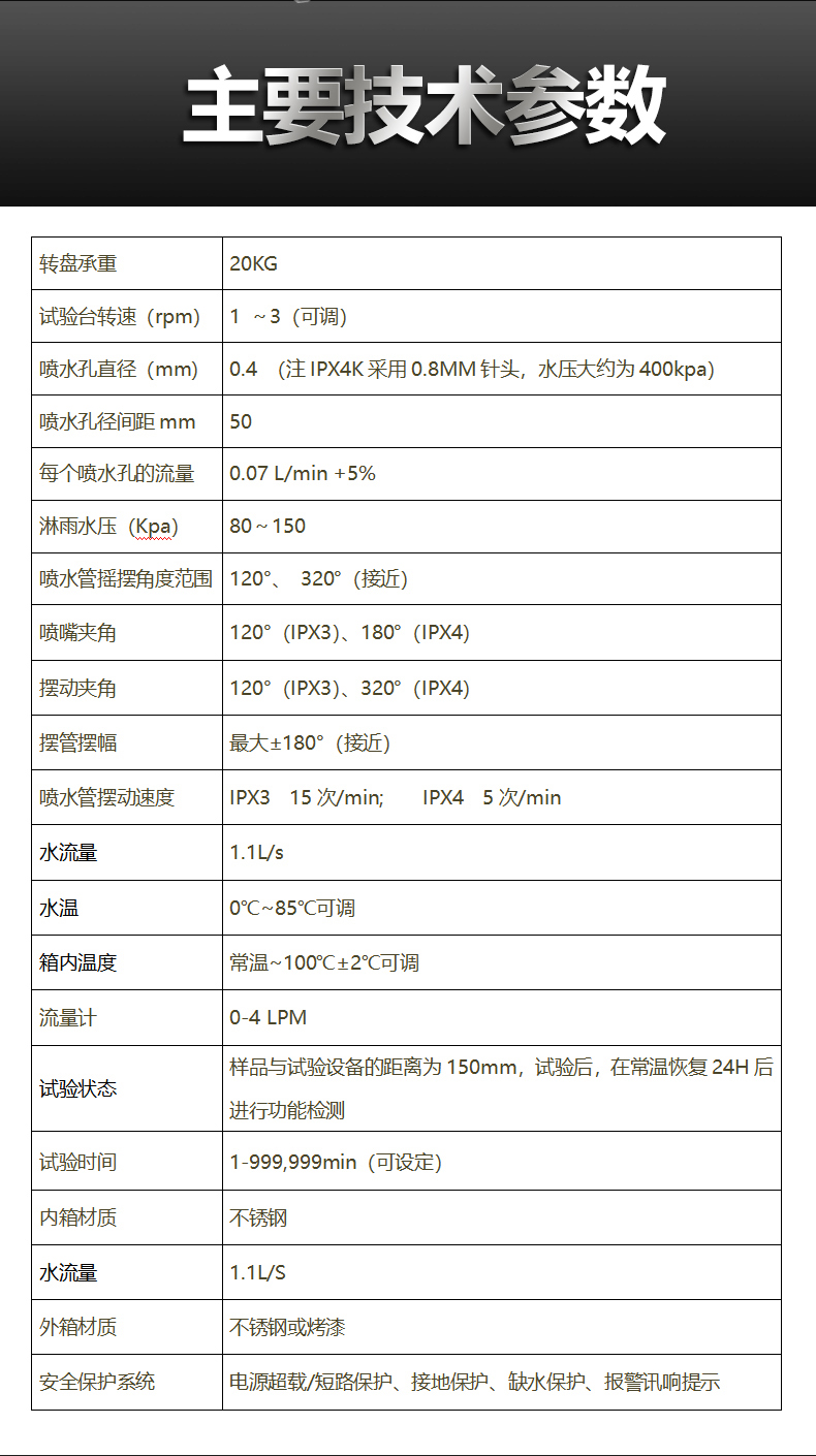 淋雨试验箱技术参数